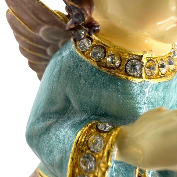 Angel Praying Trinket Box Blue Enamel Clear Lavender Purple Jeweled - Picture 7 of 12